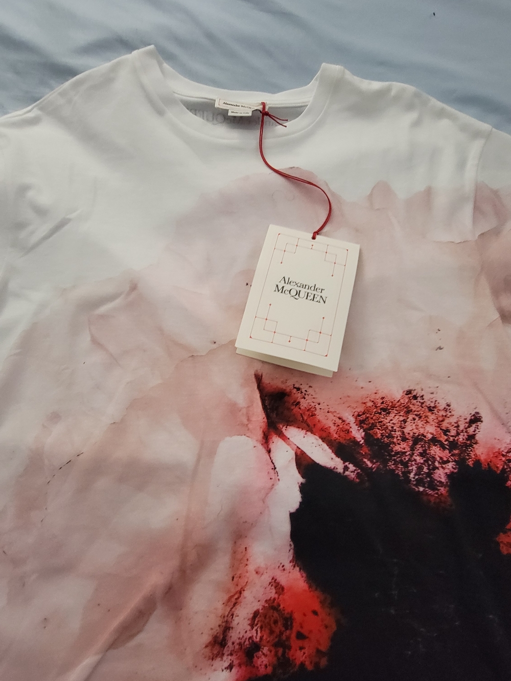 Alexander McQueen White Tee with Red & Black Abstract Print